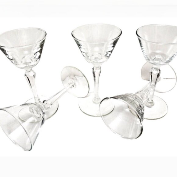 RARE Antiq Collectible Crystal Aperitif Cordial Stemware w/Hexagon Stem Set of 5 - Picture 3 of 4